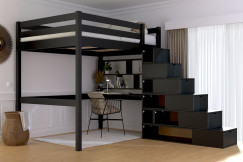 Letto a soppalco legno con scala cubo Sylvia - 140x200