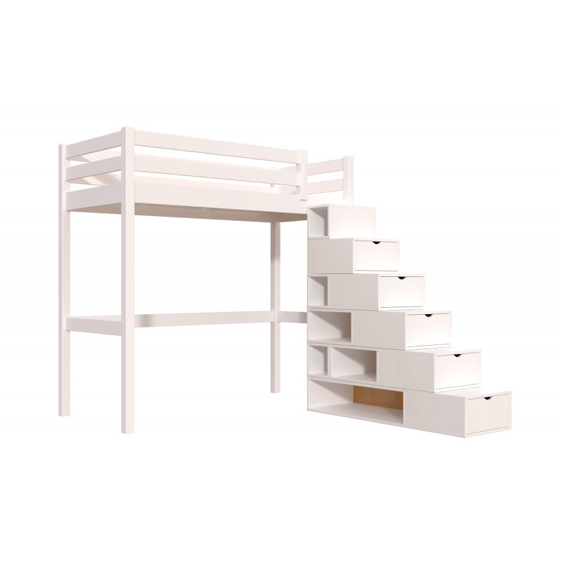 Lit mezzanine bois 90x200 Sylvia avec escalier cube