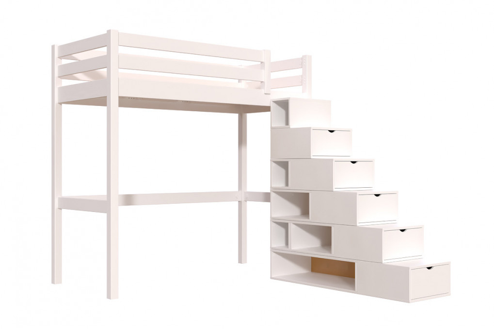 Lit mezzanine bois 90x200 Sylvia avec escalier cube