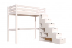 Lit mezzanine bois 90x200 Sylvia avec escalier cube