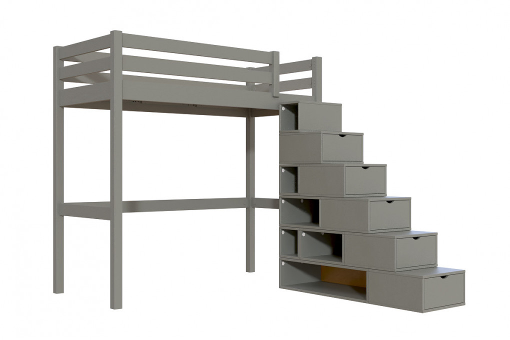 Lit mezzanine bois 90x200 Sylvia avec escalier cube