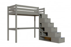 Lit mezzanine bois 90x200 Sylvia avec escalier cube