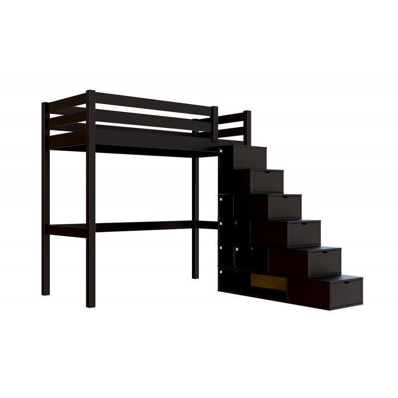 Hochbett holz mit Treppenregal Sylvia - 90x200