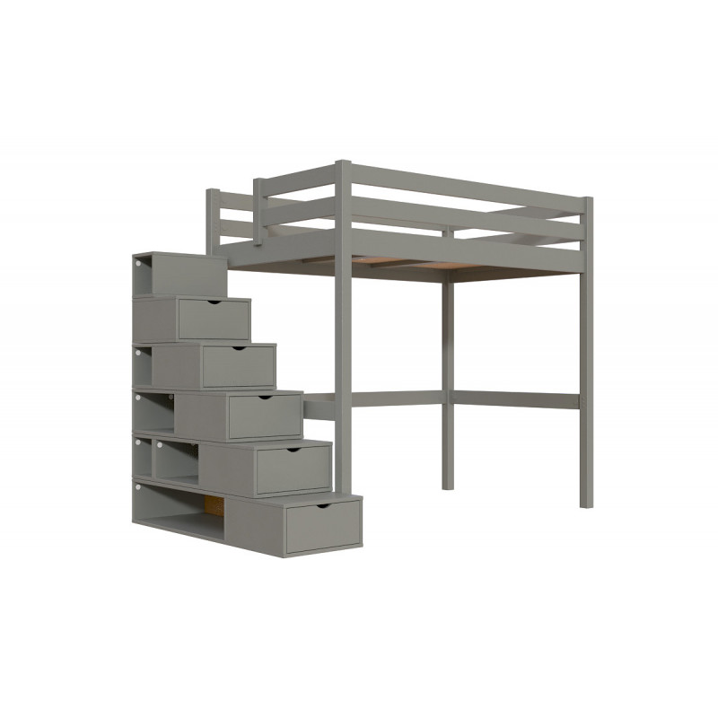 Lit mezzanine bois 120x200 Sylvia avec escalier cube