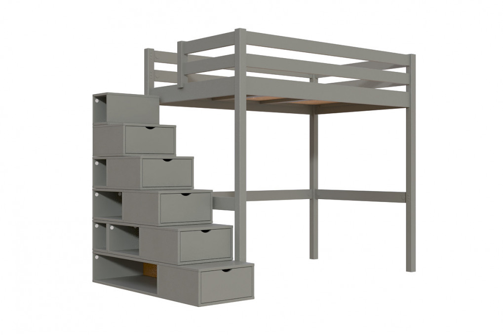 Lit mezzanine bois 120x200 Sylvia avec escalier cube