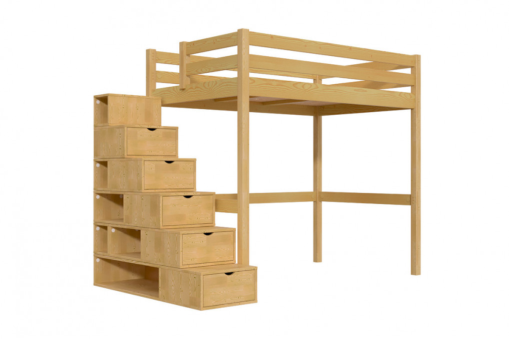 Lit mezzanine bois 120x200 Sylvia avec escalier cube