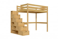 Lit mezzanine bois 120x200 Sylvia avec escalier cube