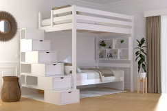 Cama alta Sylvia 120x200 con estanteria escalera