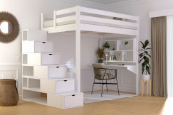 Cama alta Sylvia 120x200 con estanteria escalera