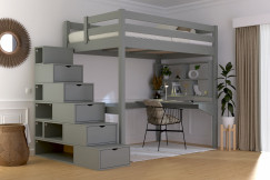 Lit mezzanine bois 120x200 Sylvia avec escalier cube