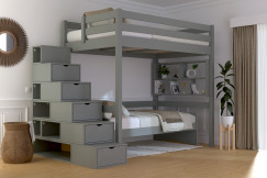 Lit mezzanine bois 120x200 Sylvia avec escalier cube