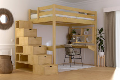 Lit mezzanine bois 120x200 Sylvia avec escalier cube