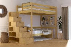 Lit mezzanine bois 120x200 Sylvia avec escalier cube
