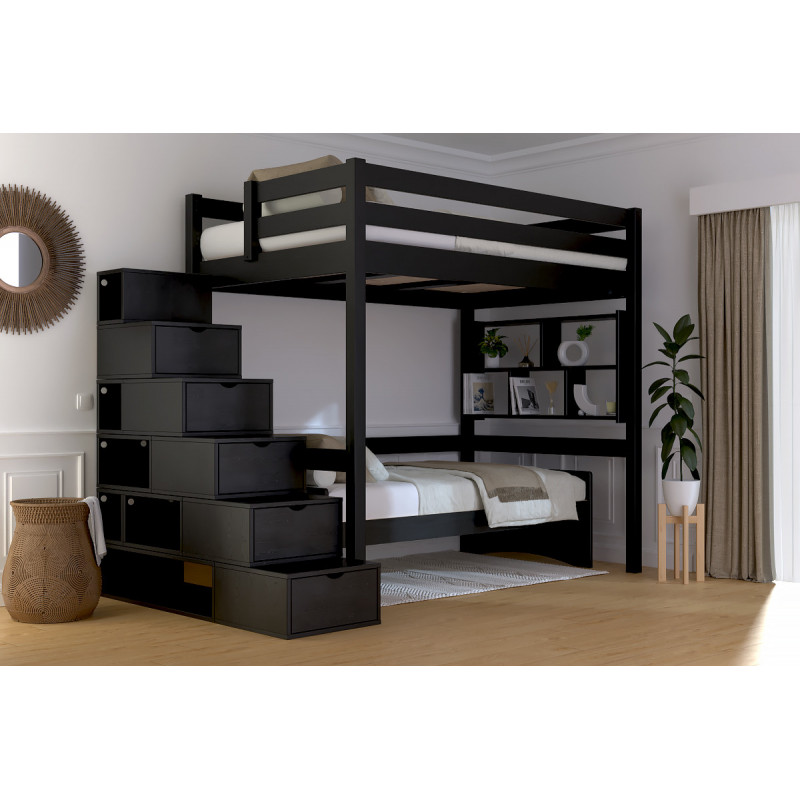 High sleeper bed with black finish with cube staircase