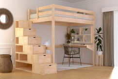 Letto a soppalco legno con scala cubo Sylvia - 120x200