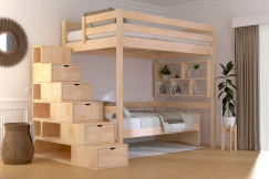 Letto a soppalco legno con scala cubo Sylvia - 120x200