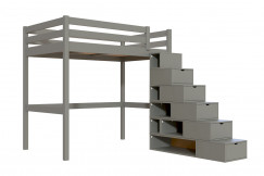 Lit mezzanine bois 120x200 Sylvia avec escalier cube