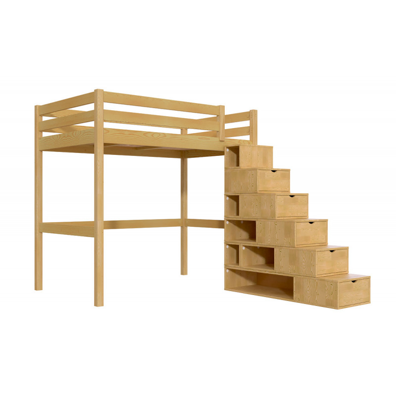 Lit mezzanine 120x200 avec escalier cube - miel
