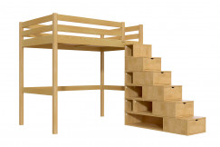 Lit mezzanine bois 120x200 Sylvia avec escalier cube
