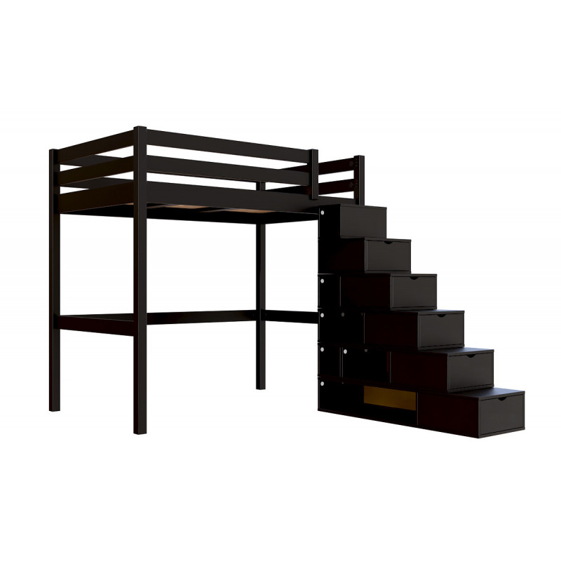 120x200 high bed with cube staircase - black