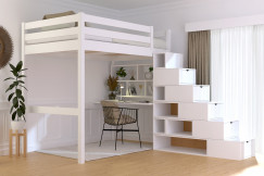 Cama alta Sylvia 120x200 con estanteria escalera