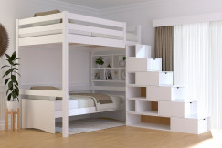 Cama alta Sylvia 120x200 con estanteria escalera