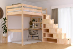 Letto a soppalco legno con scala cubo Sylvia - 120x200