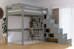 Lit mezzanine bois 120x200 Sylvia avec escalier cube