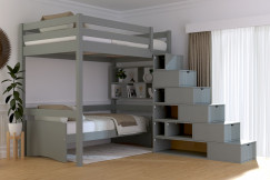 Lit mezzanine bois 120x200 Sylvia avec escalier cube