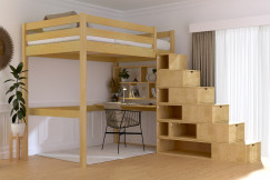 Lit mezzanine bois 120x200 Sylvia avec escalier cube