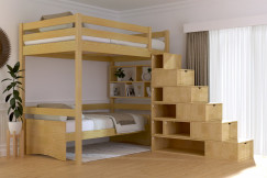 Lit mezzanine bois 120x200 Sylvia avec escalier cube