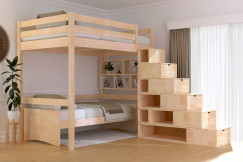 Letto a soppalco legno con scala cubo Sylvia - 120x200