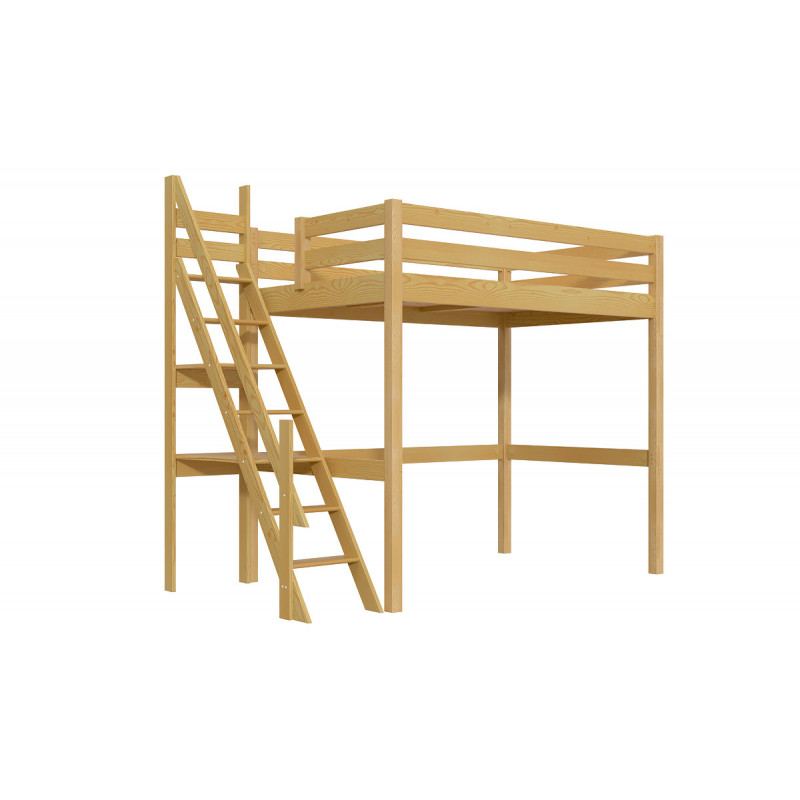 Lit mezzanine bois 120x200 Sylvia avec escalier de meunier