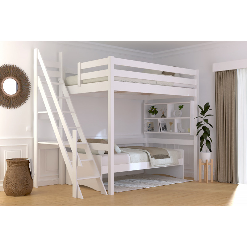 lit mezzanine pin massif escalier de meunier avec vernis à l'eau blanc