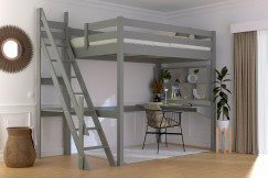 Lit mezzanine bois 120x200 Sylvia avec escalier de meunier
