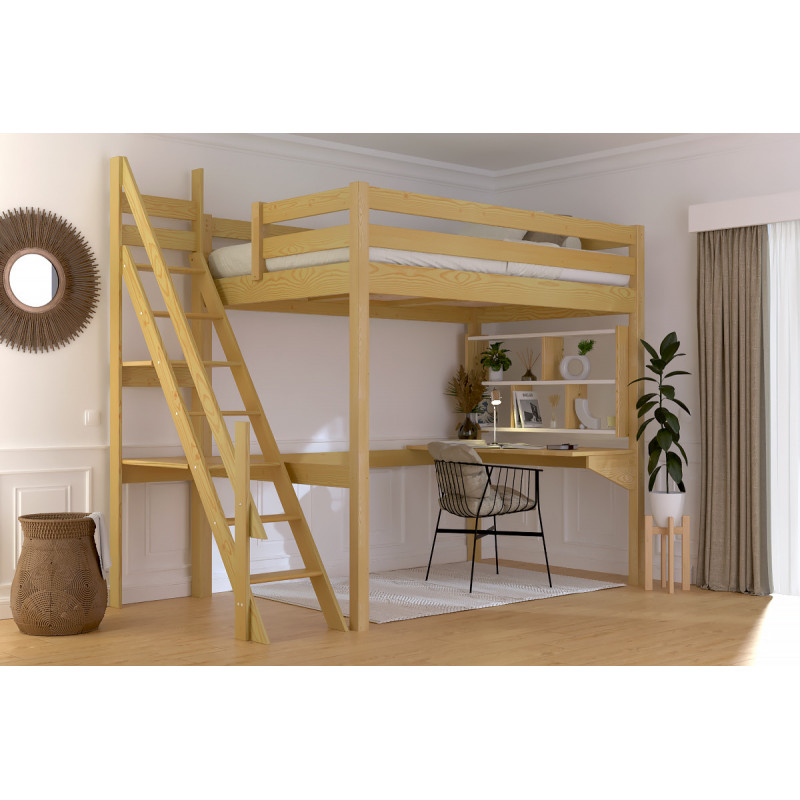 lit mezzanine pin massif escalier de meunier avec vernis miel