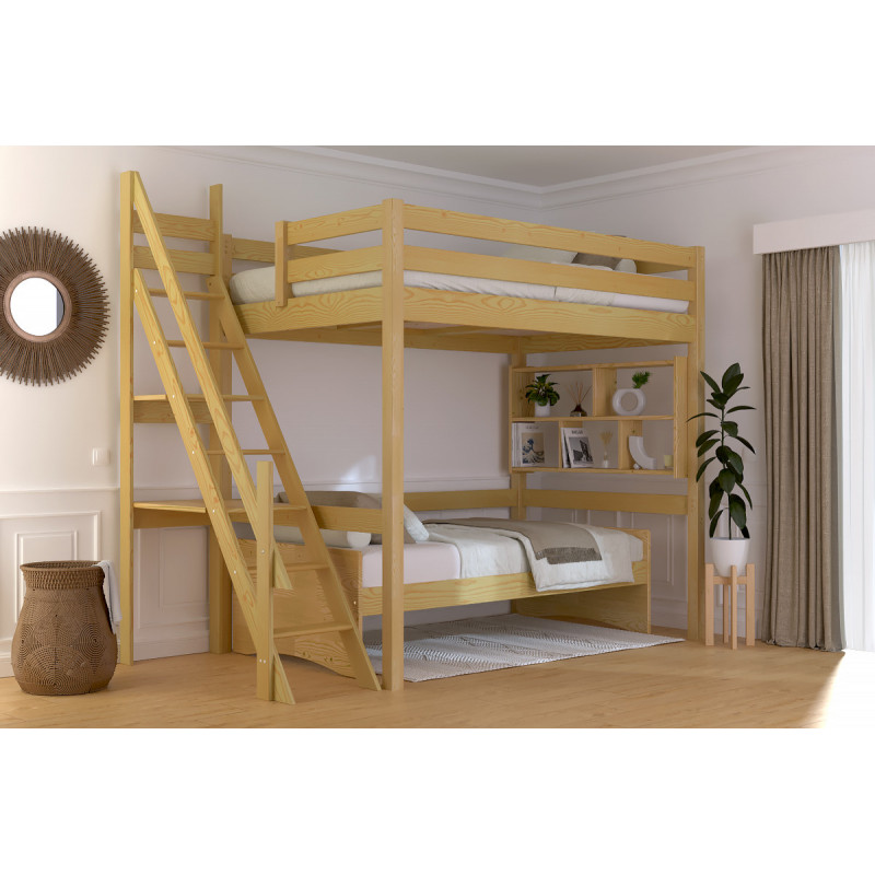 lit en hauteur escalier de meunier avec vernis à l'eau miel