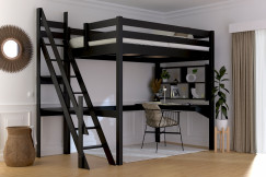 Lit mezzanine bois 120x200 Sylvia avec escalier de meunier