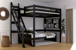 Lit mezzanine bois 120x200 Sylvia avec escalier de meunier