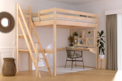 Lit mezzanine bois 120x200 Sylvia avec escalier de meunier