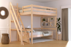 Lit mezzanine bois 120x200 Sylvia avec escalier de meunier