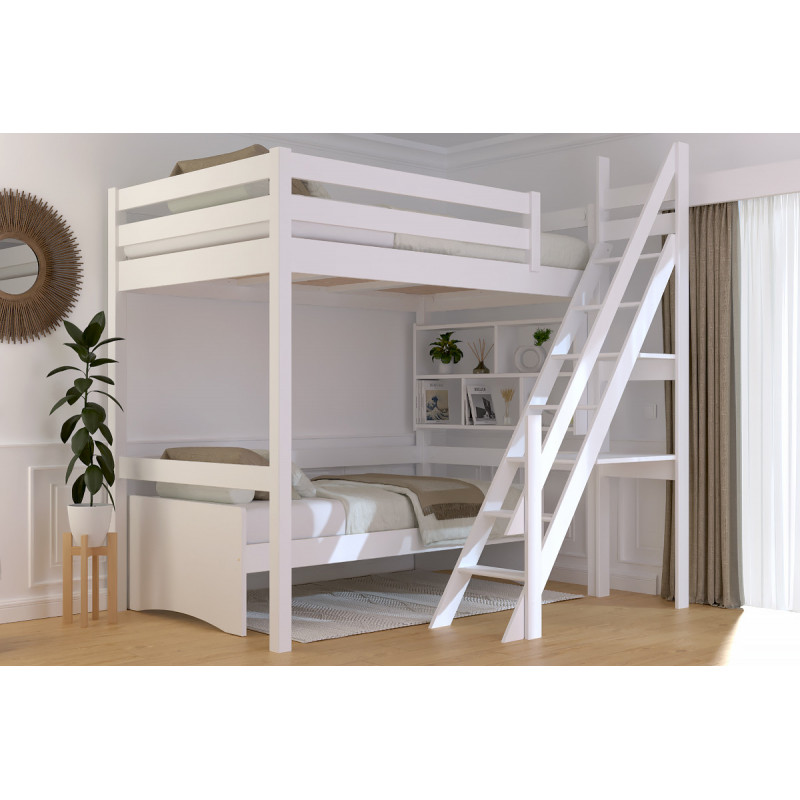 lit mezzanine 120x200 escalier de meunier - vernis blanc