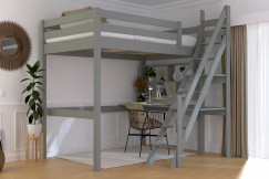 Lit mezzanine bois 120x200 Sylvia avec escalier de meunier