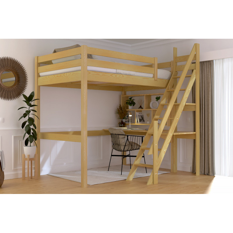 lit mezzanine 120x200 escalier de meunier - vernis satiné miel