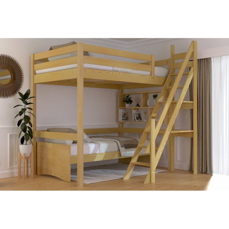 lit mezzanine bois massif escalier de meunier en finition miel
