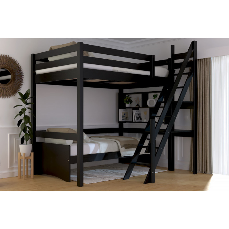 lit mezzanine bois massif escalier de meunier avec finition noir