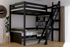 Lit mezzanine bois 120x200 Sylvia avec escalier de meunier