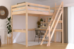Lit mezzanine bois 120x200 Sylvia avec escalier de meunier