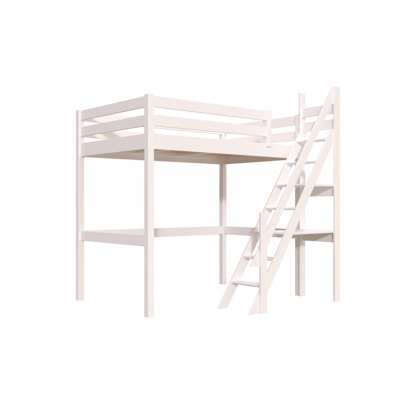 lit en hauteur avec vernis blanc sans solvants avec escalier de meunier
