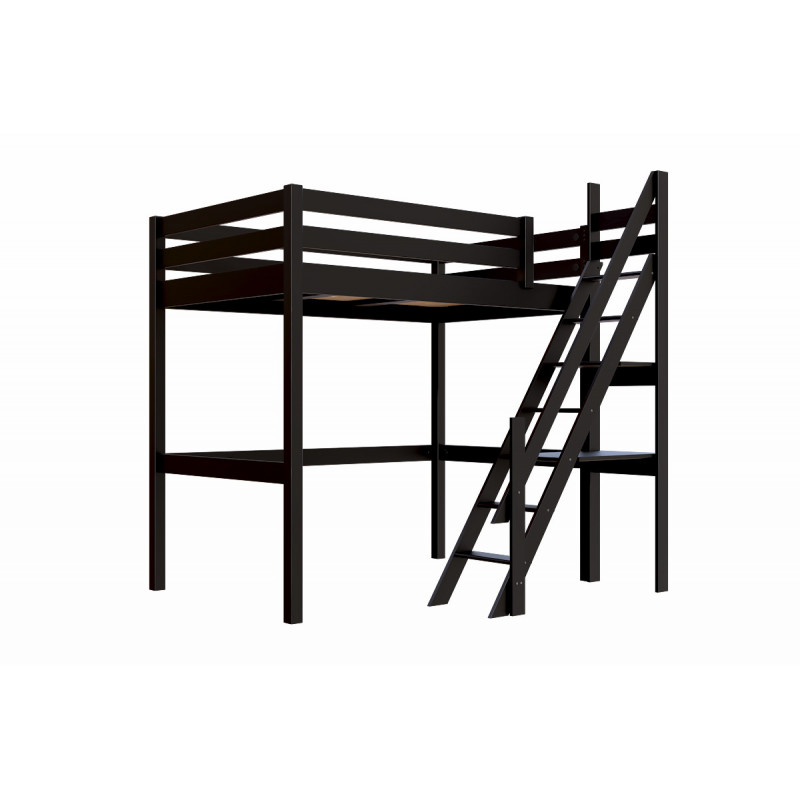 lit mezzanine adulte - vernis noir sans solvants avec escalier de meunier